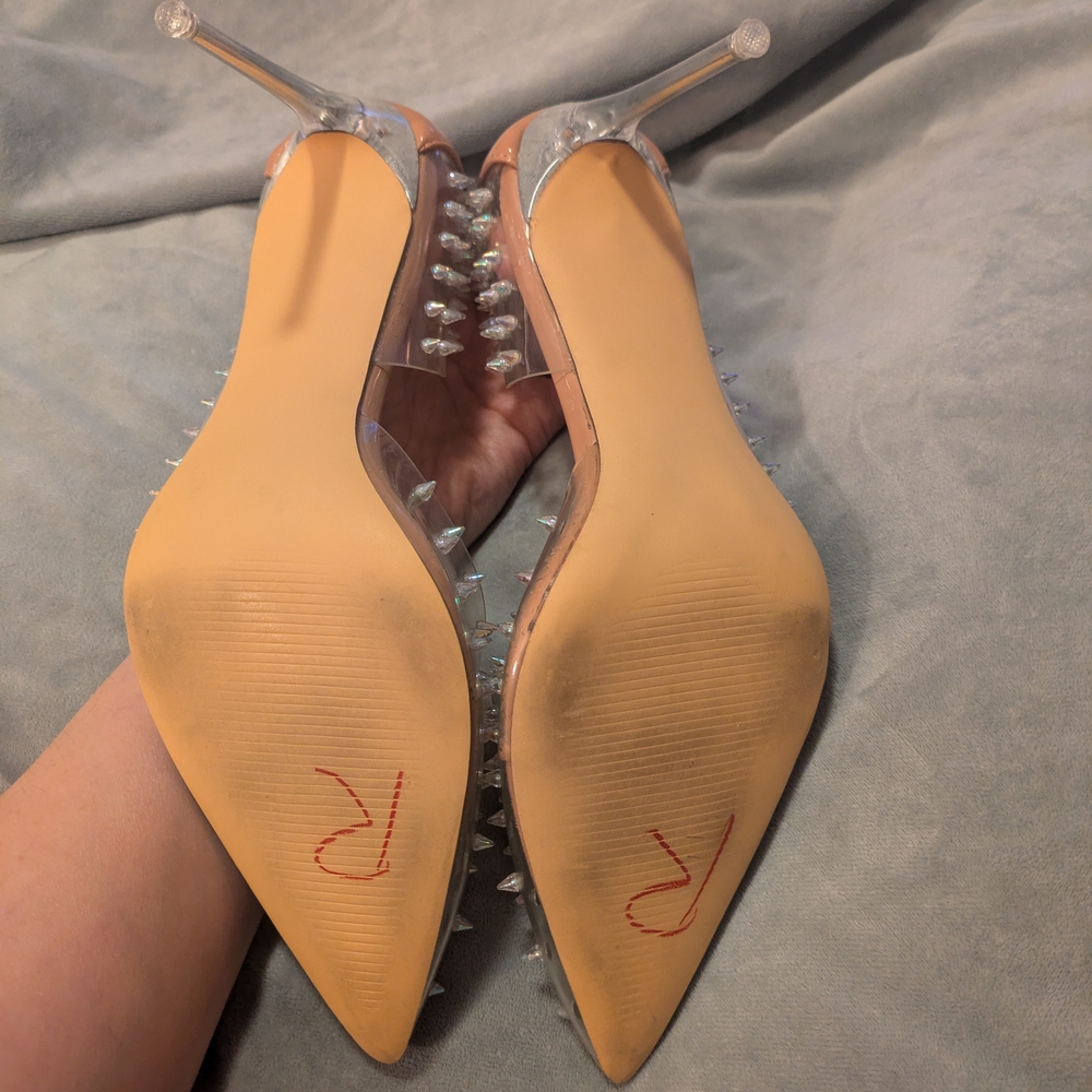 Steve Madden Clear and Nude Studded Heels - Picture 7 of 8